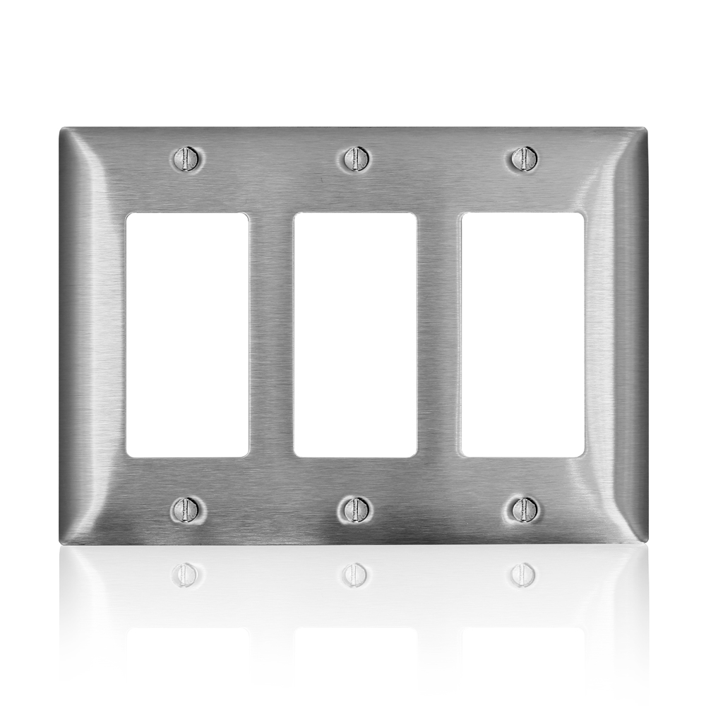 Product image for 3-Gang Decora Plus/GFCI Wallplate, Standard Size, Magnetic Stainless Steel, C-Series