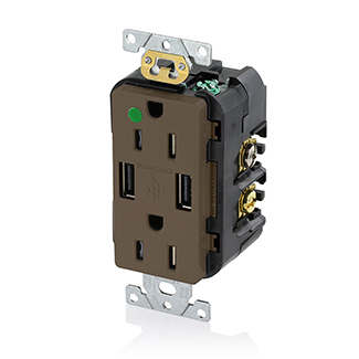 Product image for Tamper-Resistant USB Receptacle, 15 Amp, 125 Volt