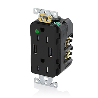 Product image for Tamper-Resistant USB Receptacle, 15 Amp, 125 Volt