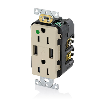 Product image for Tamper-Resistant USB Receptacle, 15 Amp, 125 Volt