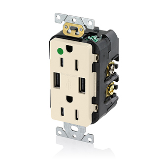 Product image for Tamper-Resistant USB Receptacle, 15 Amp, 125 Volt