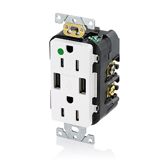 Product image for Tamper-Resistant USB Receptacle, 15 Amp, 125 Volt