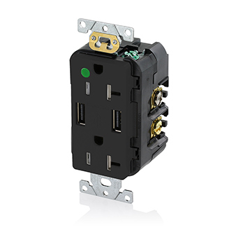 Product image for Tamper-Resistant USB Receptacle, 20 Amp, 125 Volt