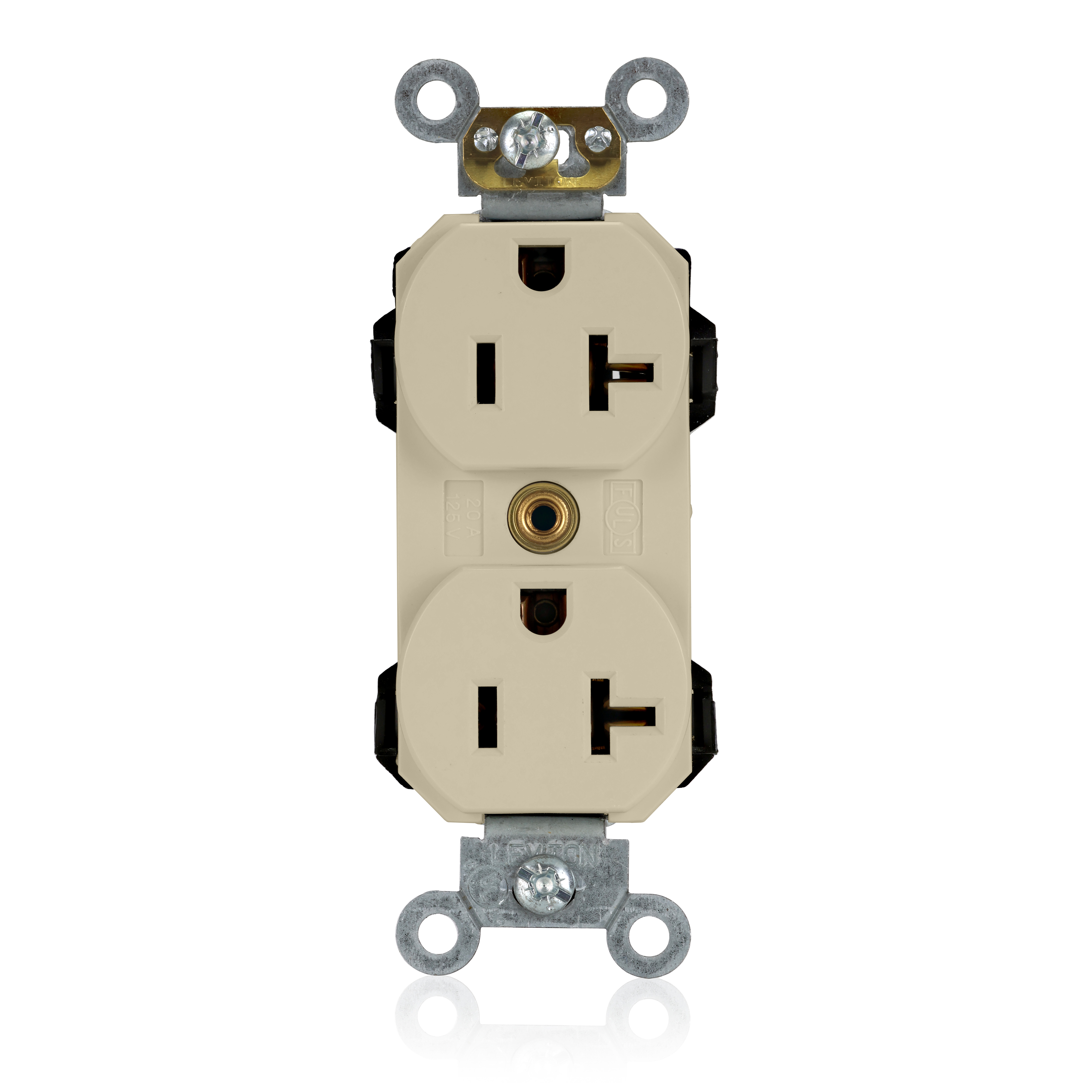 Product image for 20 Amp Lev-Lok® Duplex Receptacle/Outlet, Industrial Grade, Self-Grounding