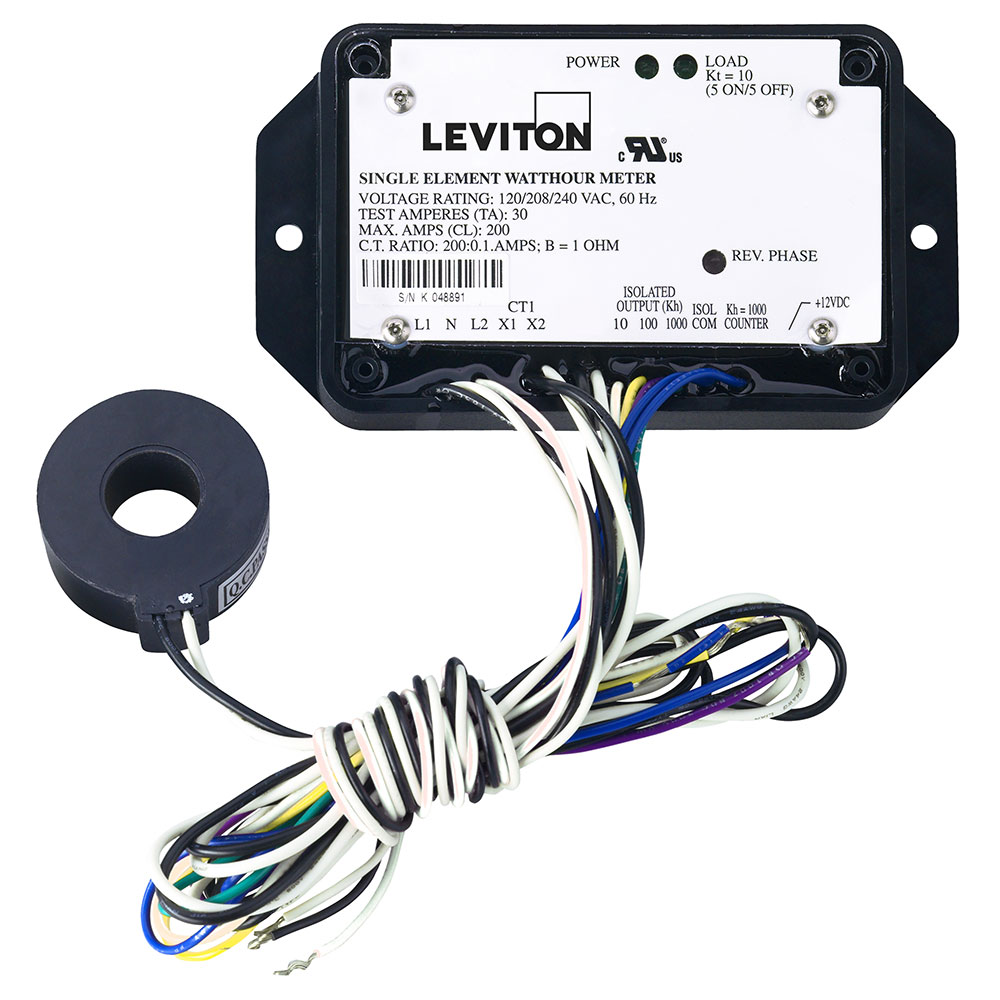 Product image for Submeter, 120V, 1 Phase 2 Wire, Single Element, 200A Potted Mini Meter, 0.1 kWh resolution, kWh Electric Meter, 1 Permanently Attached Current Transformer, mechanical counter not included - sold separately