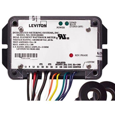 Product image for Submeter, 120/240V, 2 Phase 3 Wire, Dual Element, 100A Potted Mini Meter, 0.1 kWh resolution, kWh Electric Meter, 2 Permanently Attached Current Transformers