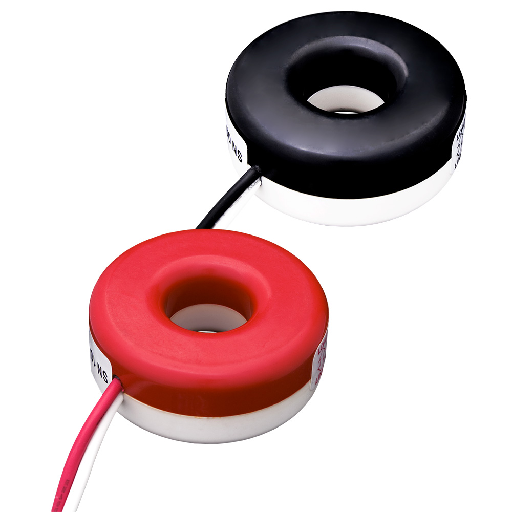 Product image for Current Transformers, Solid Core, 100A, 100mA, 0.72" Opening, 48" Leads, +/-0.3% Accuracy, Quantity 2 (1 Red, 1 Black), For Submetering