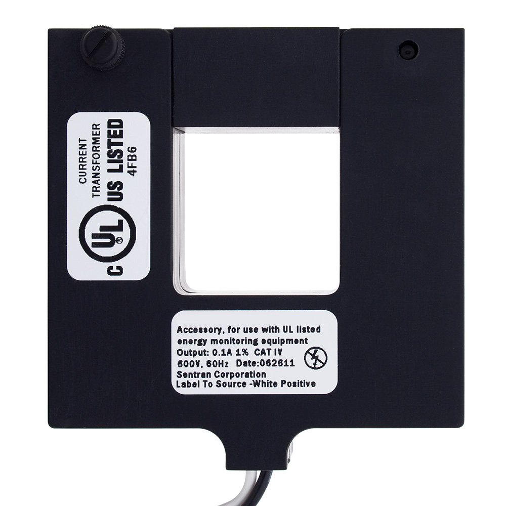 Product image for Current Transformer, Split Core, 1600A, 100mA, 4" x 6" Opening, 96" Leads, +/-0.5% to 1.0% accuracy, Black, For Submetering