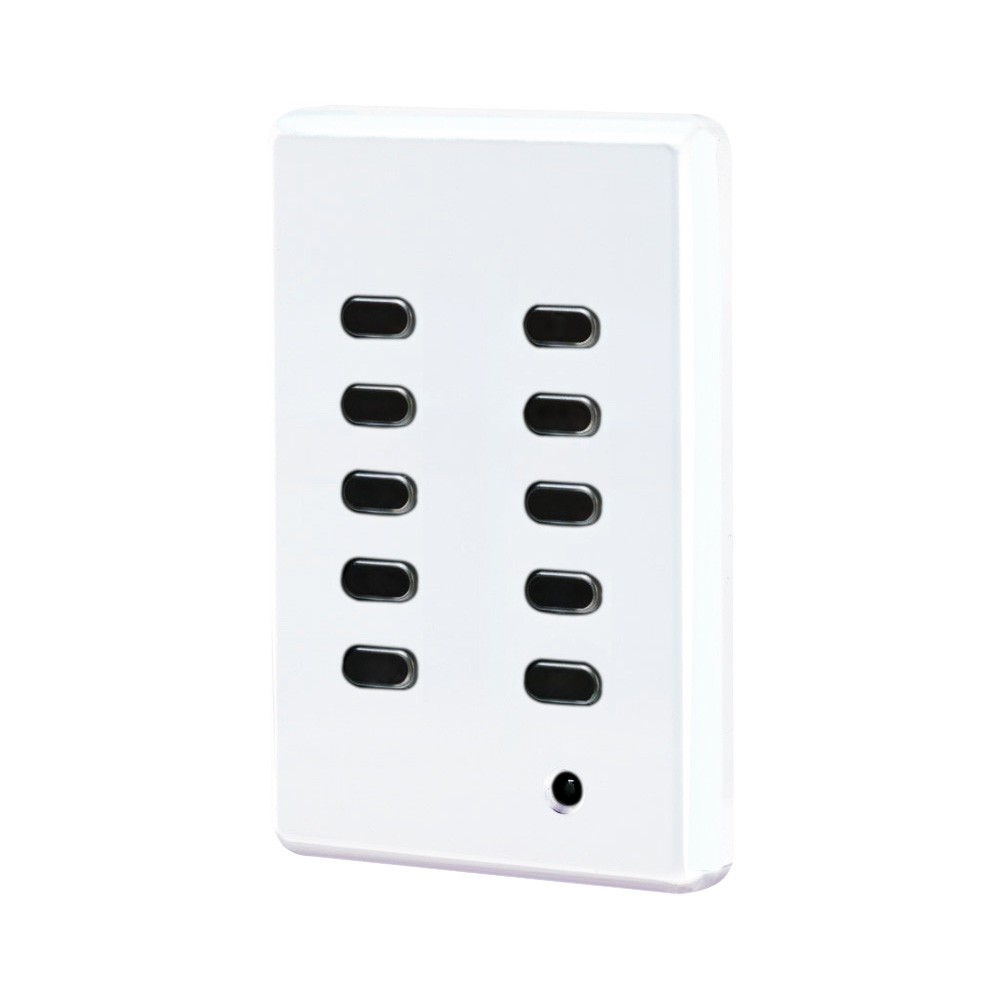 Product image for D8000 Commercial Lighting Control Systems, Push Button Station, 10 Buttons: Presets 1 thru 5, Raise, Lower, Record, Max &amp; Off, Color: White