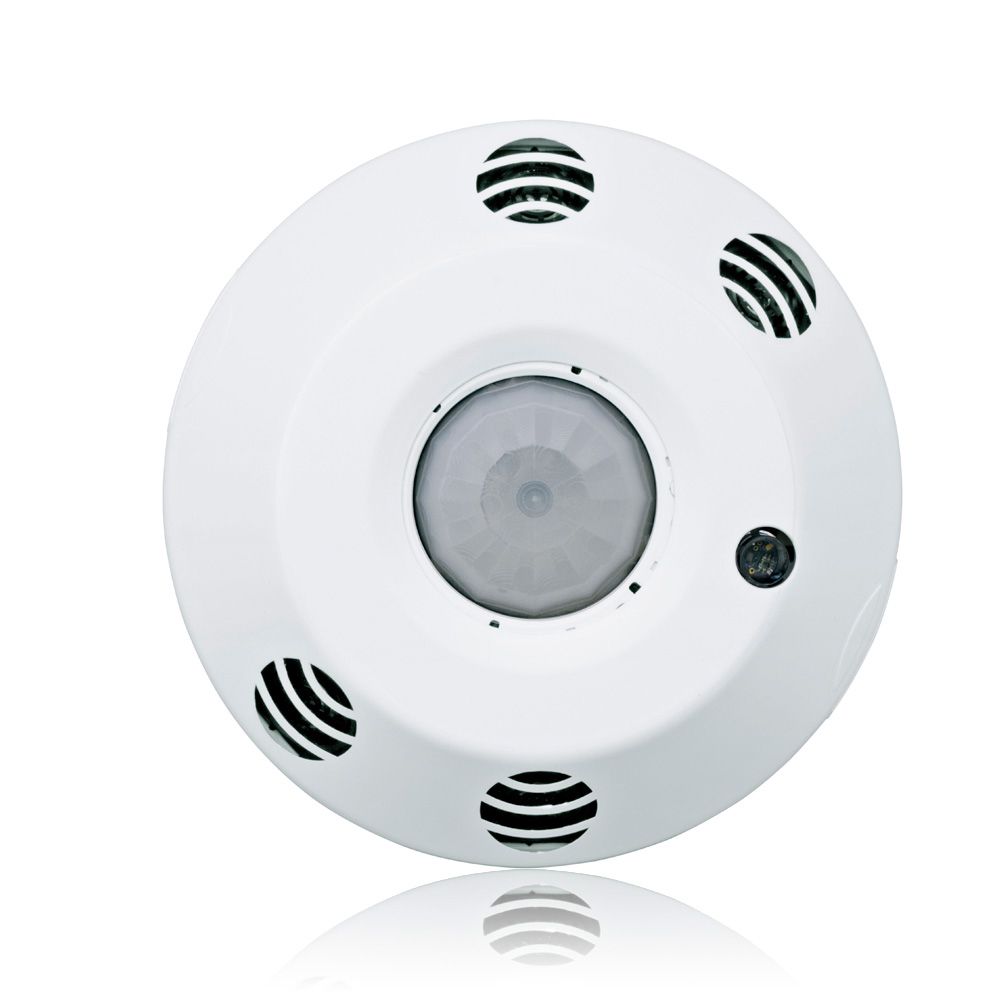 Product image for Occupancy Sensor with Integrated Photocell, Line Voltage, Dual Relay, Multi-Tech, Ceiling Mount, 2000SF, 120-277V, Extended Range Lens installed, Mid-Range included, Provolt™
