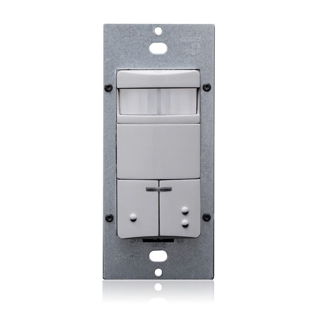 Product image for Occupancy Sensor, Dual Relay, PIR, Wall Switch, 2100SF, 120-277V, Grey, Decora®