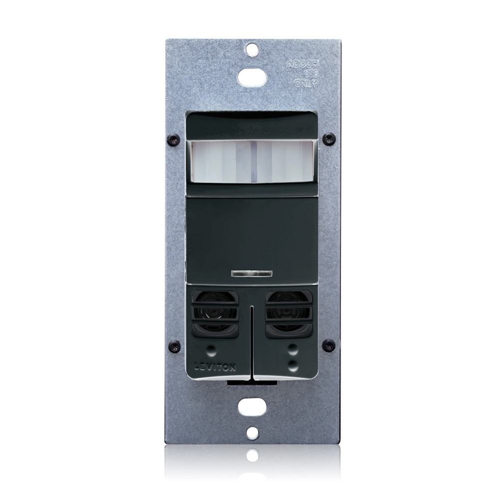 Product image for Occupancy Sensor, Multi-Technology (PIR Sensor / Ultrasonic Sensor), Wall Switch, Dual Relay, 2400SF, 120-277V, No Neutral, Black, Decora®