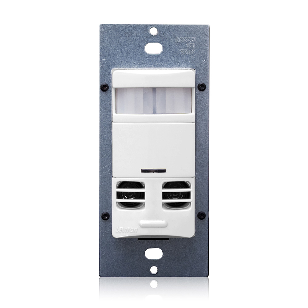 Product image for Occupancy Sensor, Multi-Technology (PIR Sensor / Ultrasonic Sensor), Wall Switch, 2400SF, 120-277V, No Neutral, White, Self-Adaptive, Made in USA with globally sourced components, Decora®