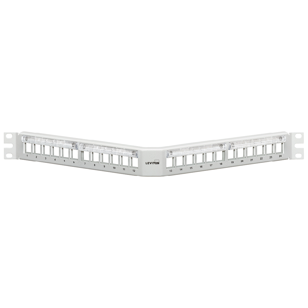 Product image for Angled QUICKPORT™ Patch Panel with Magnifying Lens, 24‑Port, 1RU, White