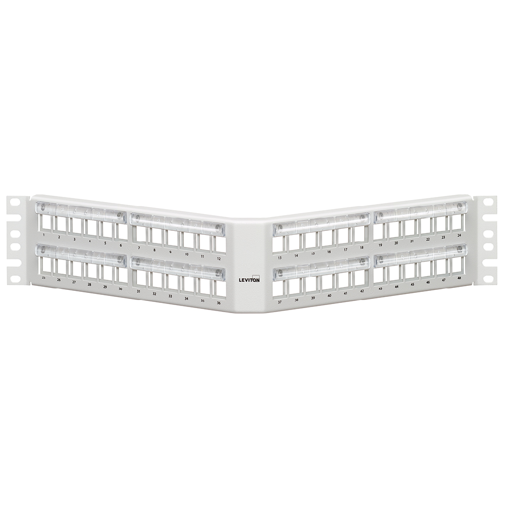 Product image for Angled QUICKPORT™ Patch Panel with Magnifying Lens, 48‑Port, 2RU, White