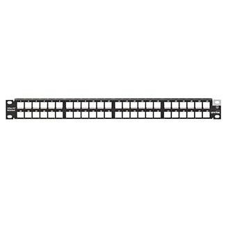Product image for Shielded Flat QUICKPORT™ Patch Panel, 48-Port, 1RU, Black. High-Density Rear Cable Manager sold separately.