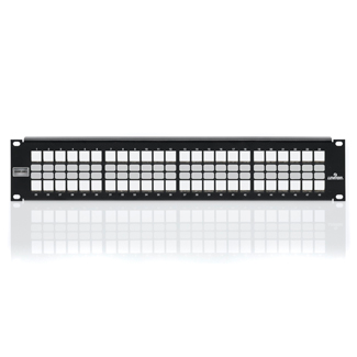 Product image for Shielded Flat QUICKPORT™ Patch Panel, 48-Port, 2RU, Black. Cable Management bar included.