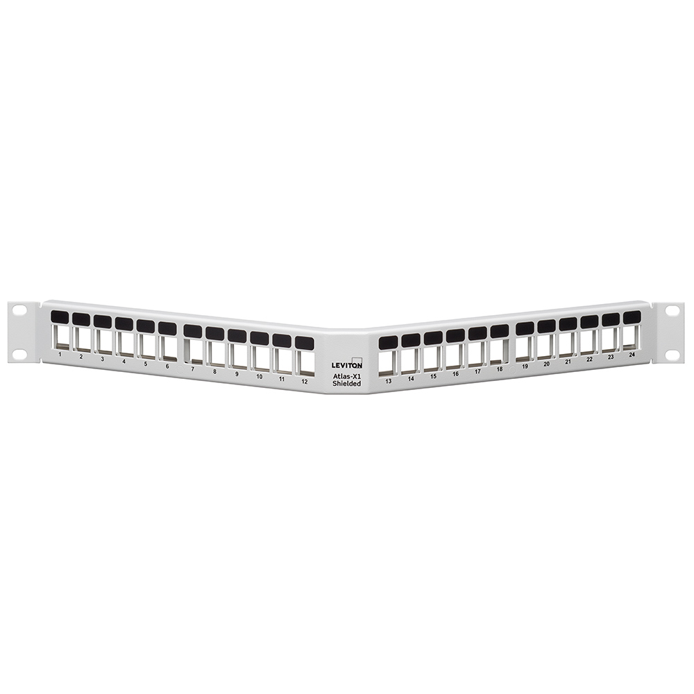 Product image for Shielded Angled QUICKPORT™ Patch Panel, 24‑Port, 1RU, White