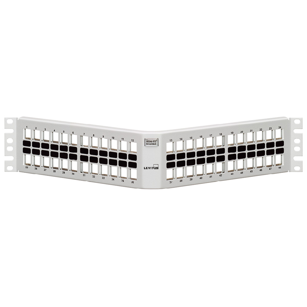 Product image for Shielded Angled QUICKPORT™ Patch Panel, 48‑Port, 2RU, White
