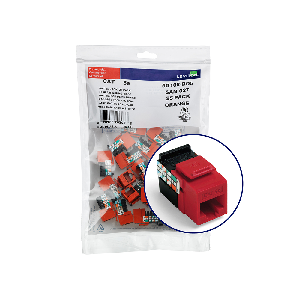 Product image for GIGAMAX™ Cat 5e QUICKPORT™ Jack QUICKPACK™, 25-pack, Crimson