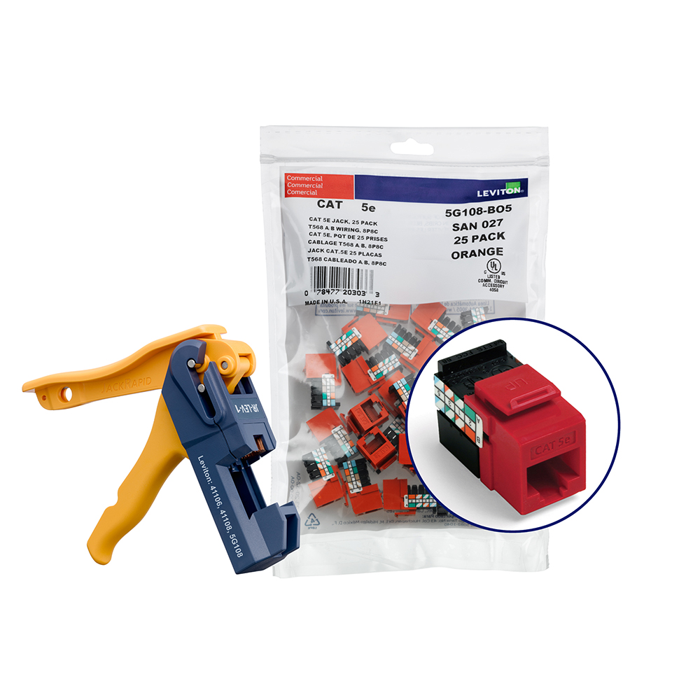 Product image for 150 GIGAMAX™ Cat 5e QUICKPORT™ Jacks, Bulk QUICKPACK™, Crimson, Kitted with JackRapid™ Tool