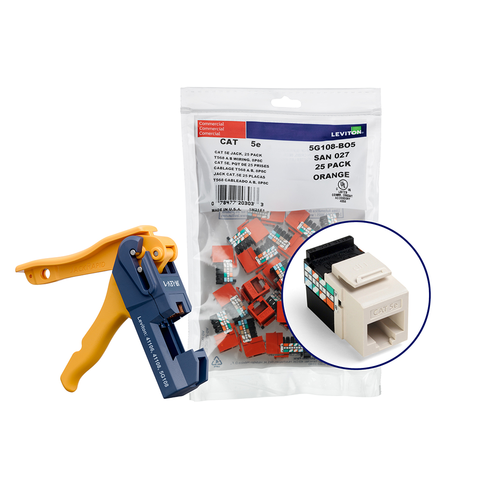 Product image for 150 GIGAMAX™ Cat 5e QUICKPORT™ Jacks, Bulk QUICKPACK™, Light Almond, Kitted with JackRapid™ Tool