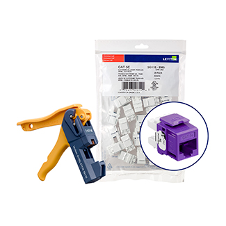 Product image for 150 EXTREME™ Cat 5e QUICKPORT™ Jacks, Bulk QUICKPACK™, Purple, Kitted with JackRapid™ Tool