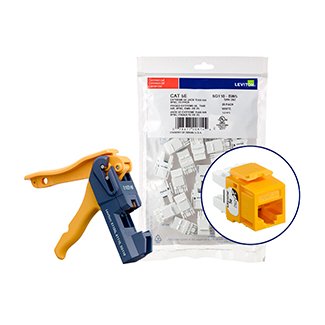 Product image for 150 EXTREME™ Cat 5e QUICKPORT™ Jacks, Bulk QUICKPACK™, Yellow, Kitted with JackRapid™ Tool