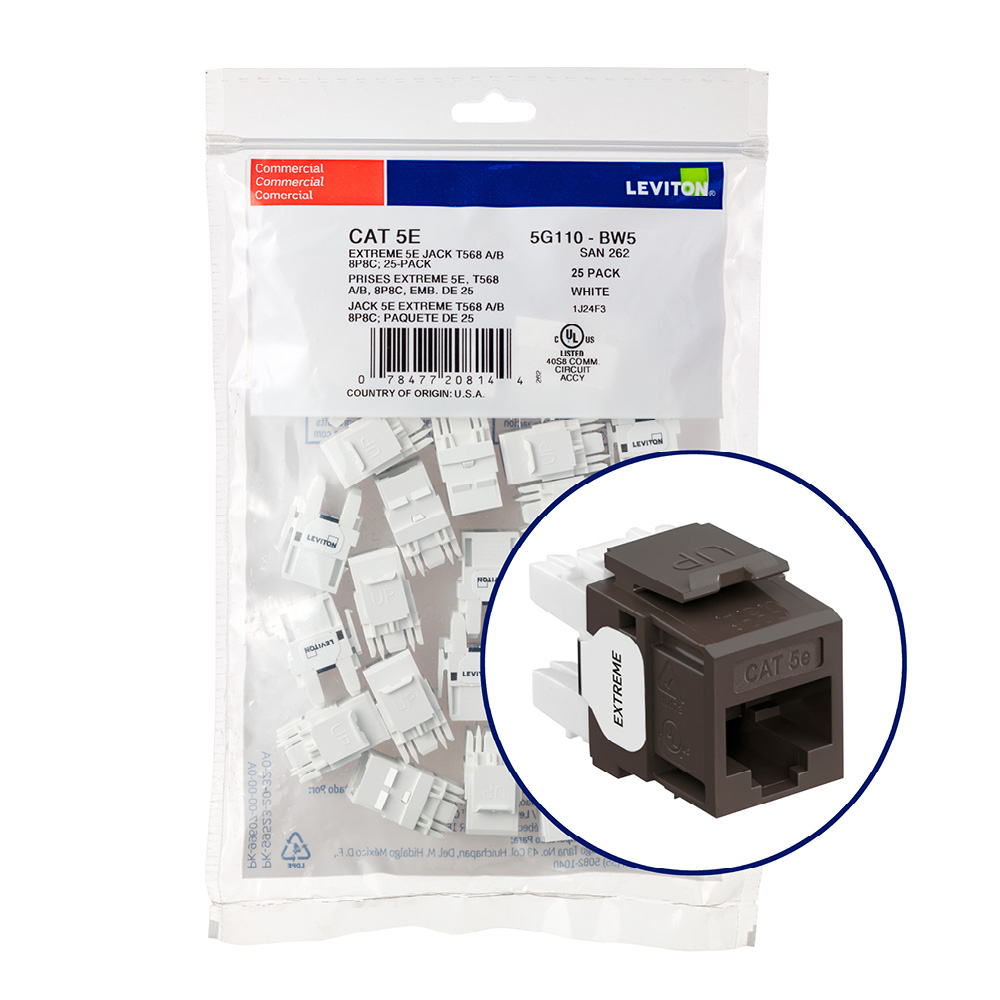 Product image for EXREME™ Cat 5e QUICKPORT™ Jack QUICKPACK™, 25-pack, Brown