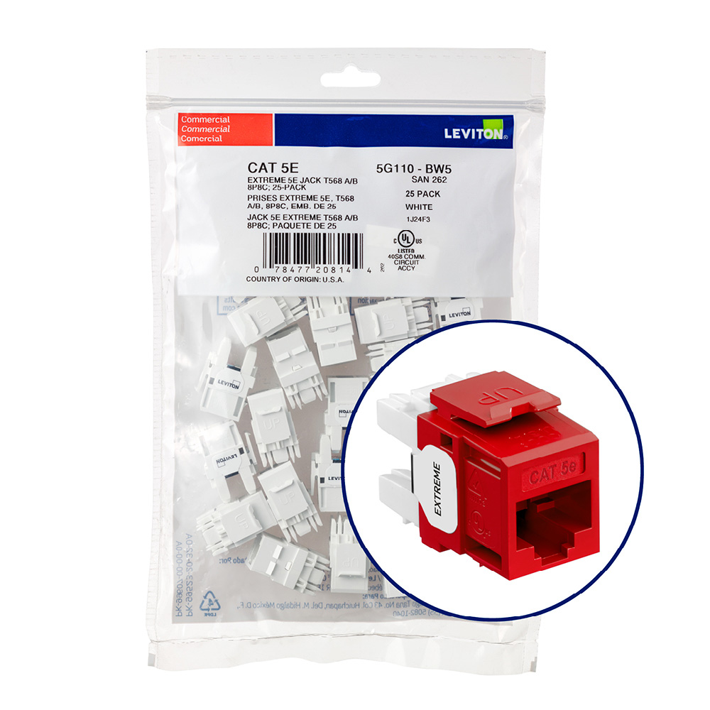 Product image for EXTREME™ Cat 5e QUICKPORT™ Jack QUICKPACK™, 25-pack, Crimson
