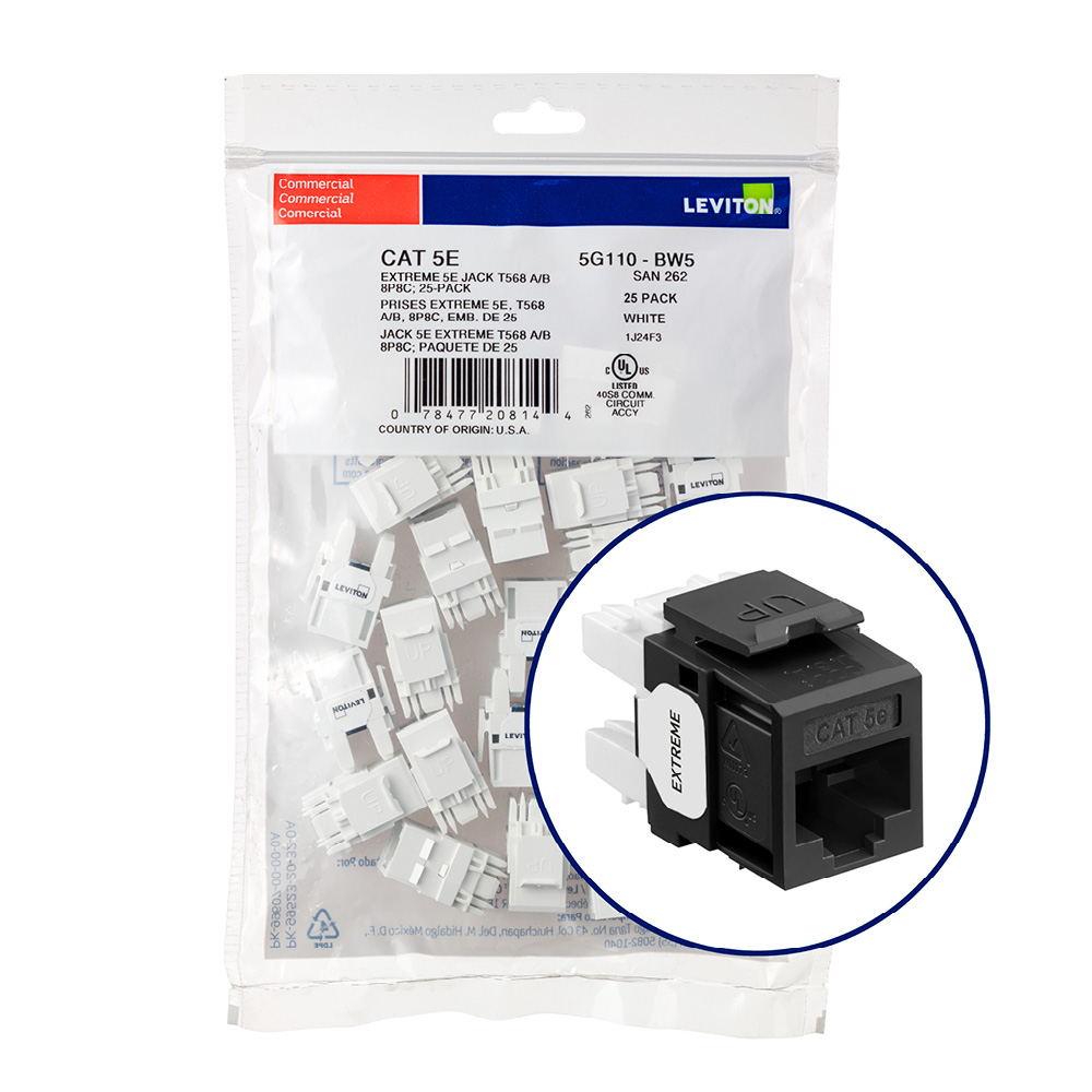 Product image for EXTREME™ Cat 5e QUICKPORT™ Jack QUICKPACK™, 25-pack, Black