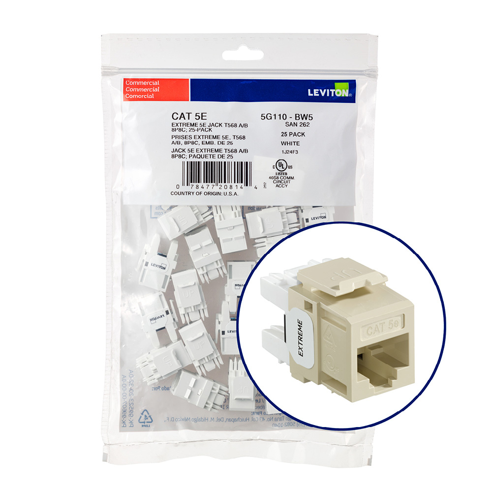 Product image for EXTREME™ Cat 5e QUICKPORT™ Jack QUICKPACK™, 25-pack, Ivory