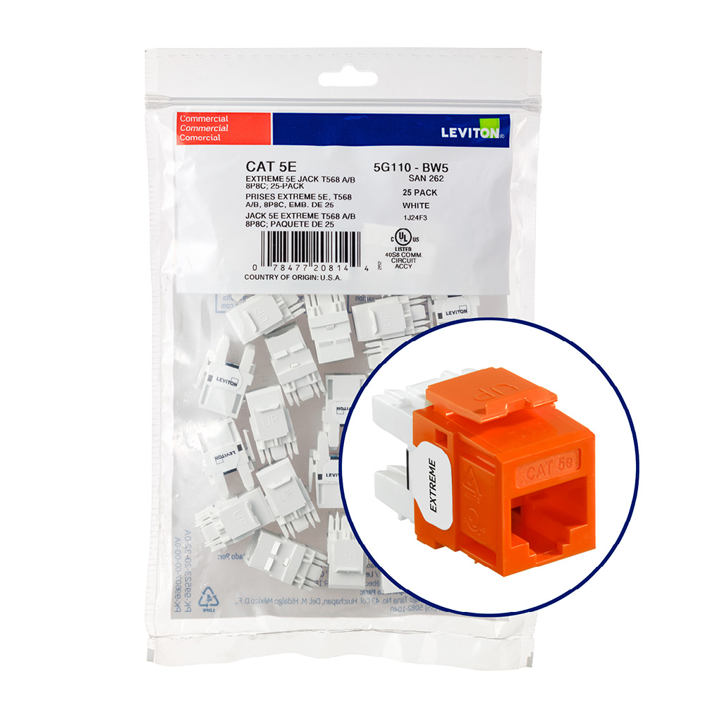 Product image for EXTREME™ Cat 5e QUICKPORT™ Jack QUICKPACK™, 25-pack, Orange