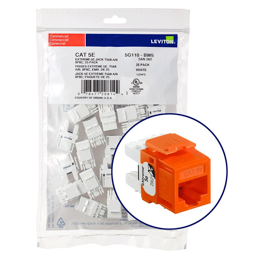 Product image for EXTREME™ Cat 5e QUICKPORT™ Jack QUICKPACK™, 25-pack, Orange