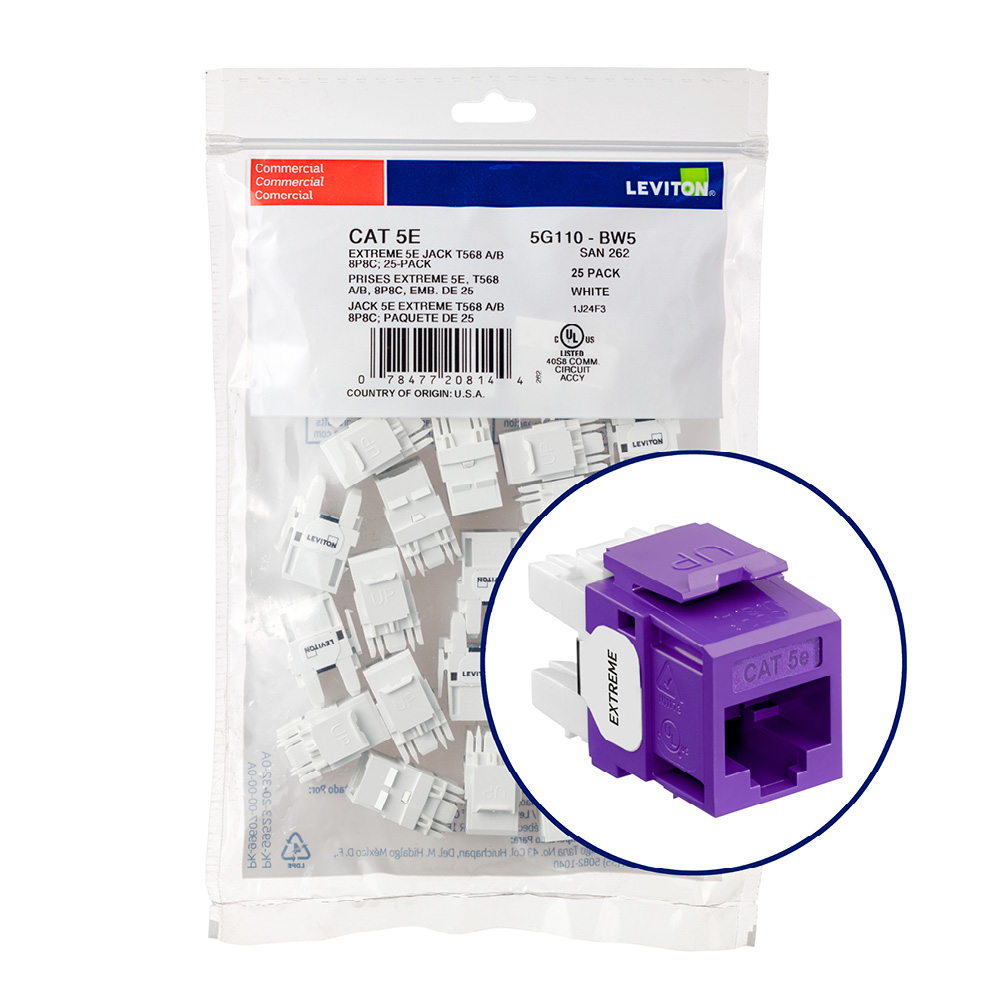 Product image for EXTREME™ Cat 5e QUICKPORT™ Jack QUICKPACK™, 25-pack, Purple