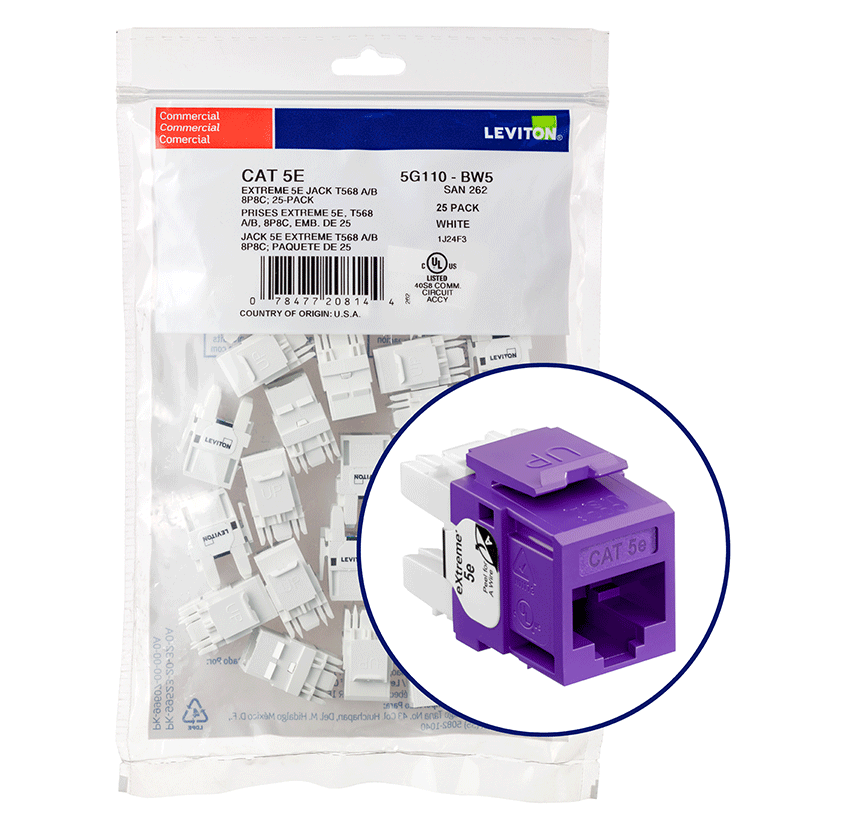 Product image for EXTREME™ Cat 5e QUICKPORT™ Jack QUICKPACK™, 25-pack, Purple