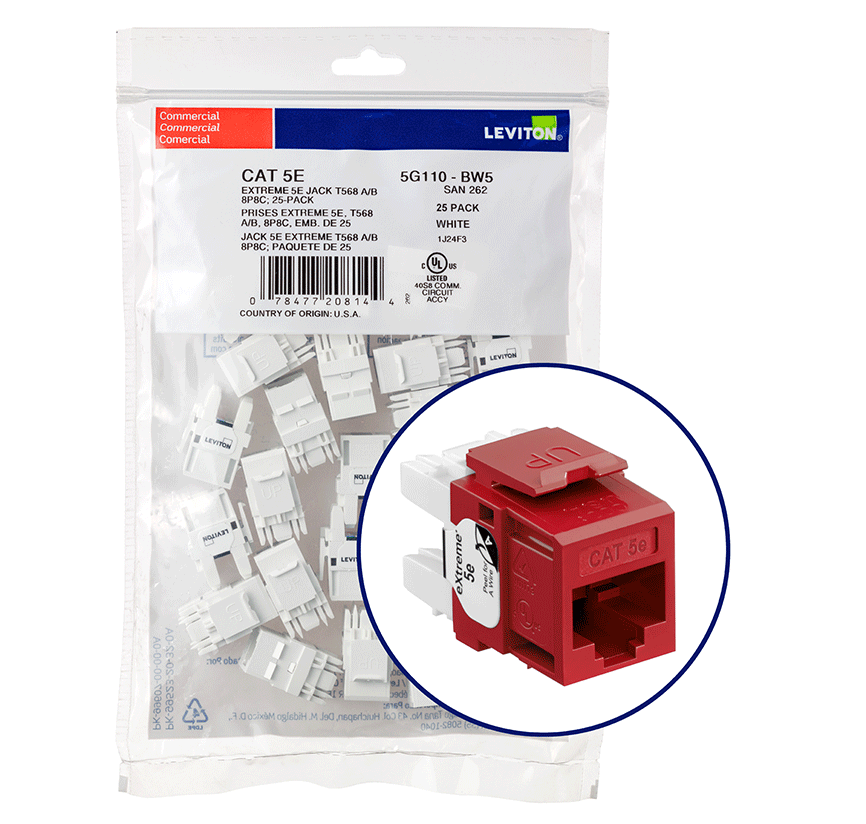 Product image for EXTREME™ Cat 5e QUICKPORT™ Jack QUICKPACK™, 25-pack, Dark Red