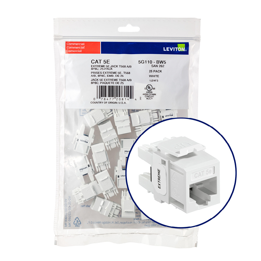 Product image for EXTREME™ Cat 5e QUICKPORT™ Jack QUICKPACK™, 25-pack, White