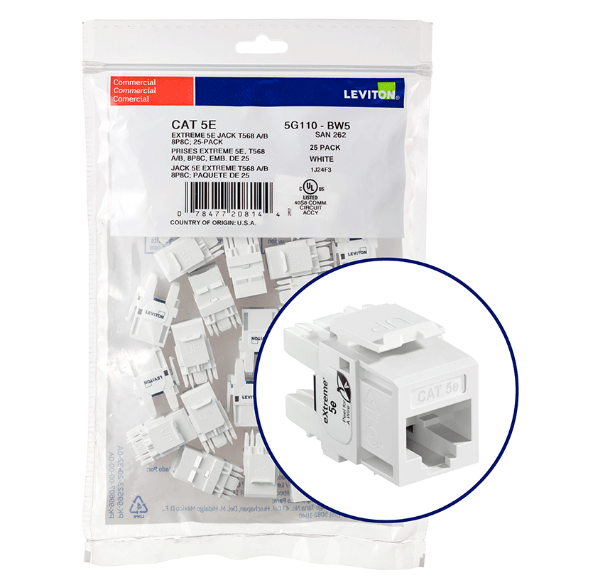 Product image for EXTREME™ Cat 5e QUICKPORT™ Jack QUICKPACK™, 25-pack, White