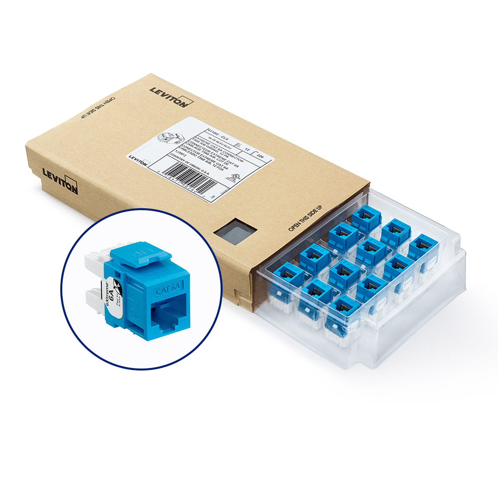 Product image for EXTREME™ Cat 6A QUICKPORT™ Jack, Channel-Rated, Blue, GREENPACK™ 12-Pack (includes 12 jacks and 12 cones of silence)