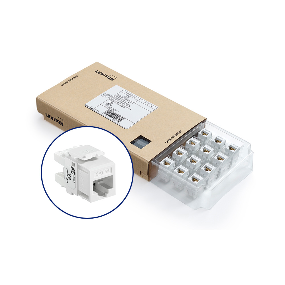 Product image for EXTREME™ Cat 6A QUICKPORT™ Jack, Channel-Rated, White, GREENPACK™ 12-Pack (includes 12 jacks and 12 cones of silence)