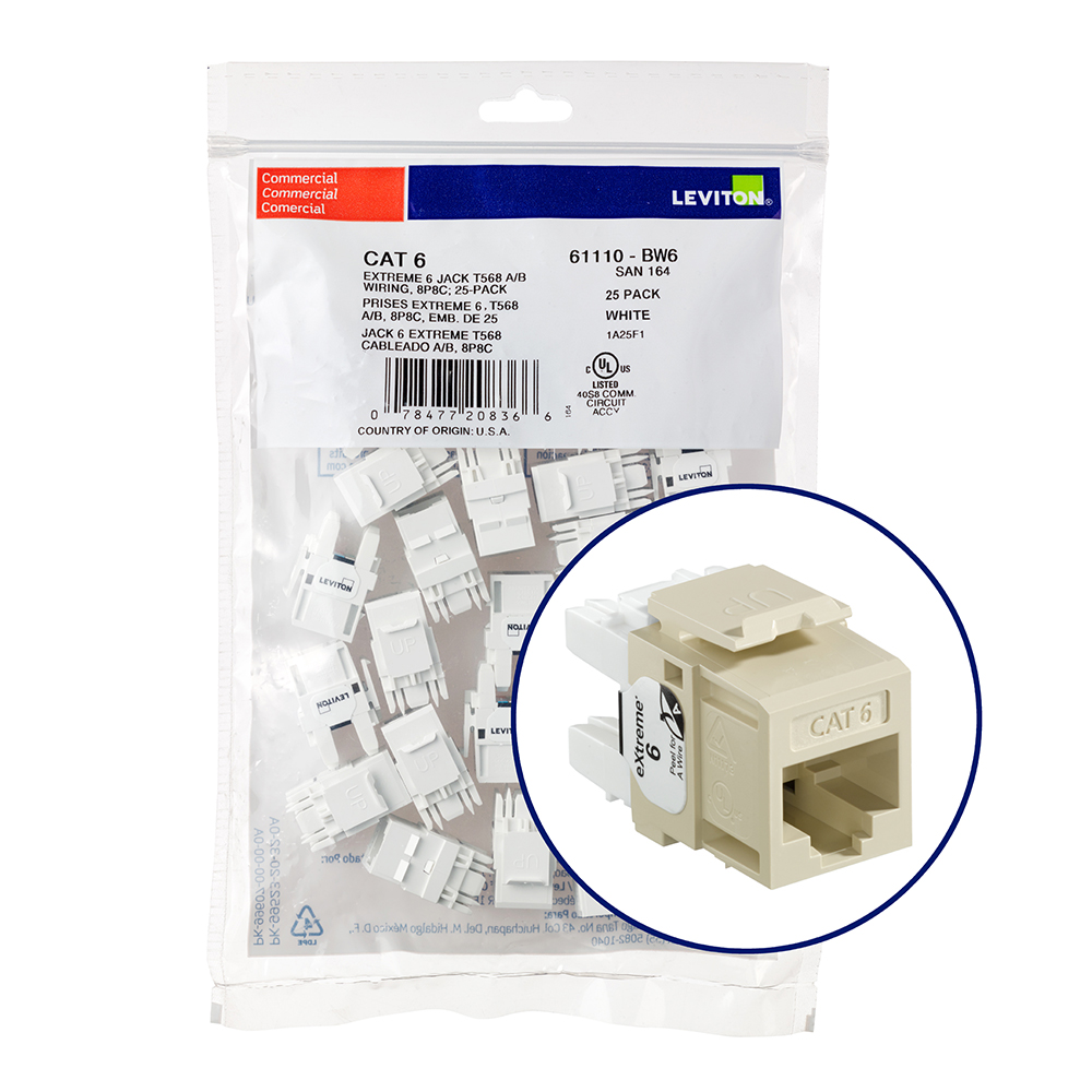 Product image for EXTREME™ Cat 6 QUICKPORT™ Jack QUICKPACK™, 25-pack, Ivory