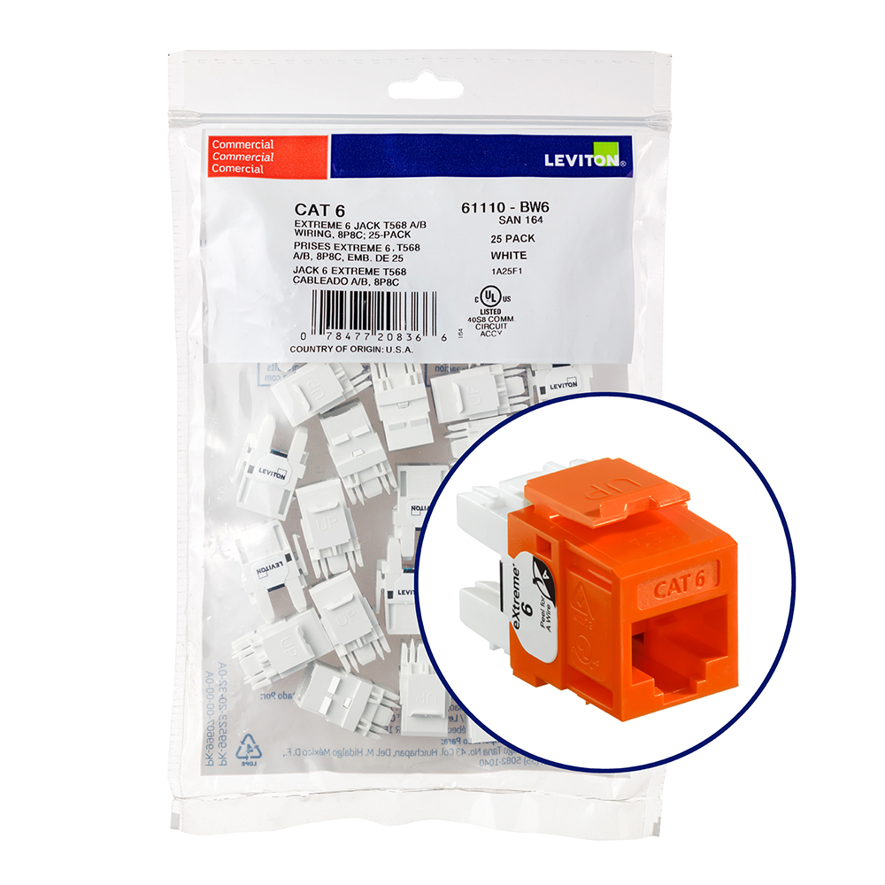 Product image for EXTREME™ Cat 6 QUICKPORT™ Jack QUICKPACK™, 25-pack, Orange
