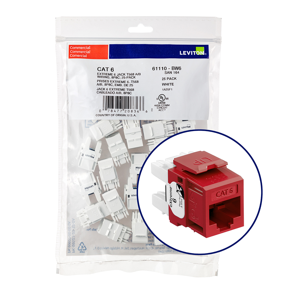 Product image for EXTREME™ Cat 6 QUICKPORT™ Jack QUICKPACK™, 25-pack, Dark Red