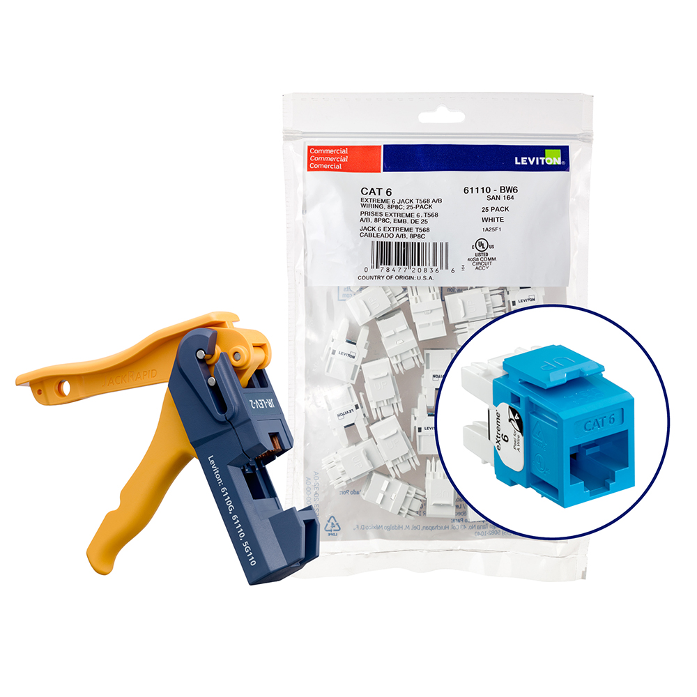 Product image for 150 EXTREME™ Cat 6 QUICKPORT™ Jacks, Bulk QUICKPACK™, Blue, Kitted with JackRapid™ Tool