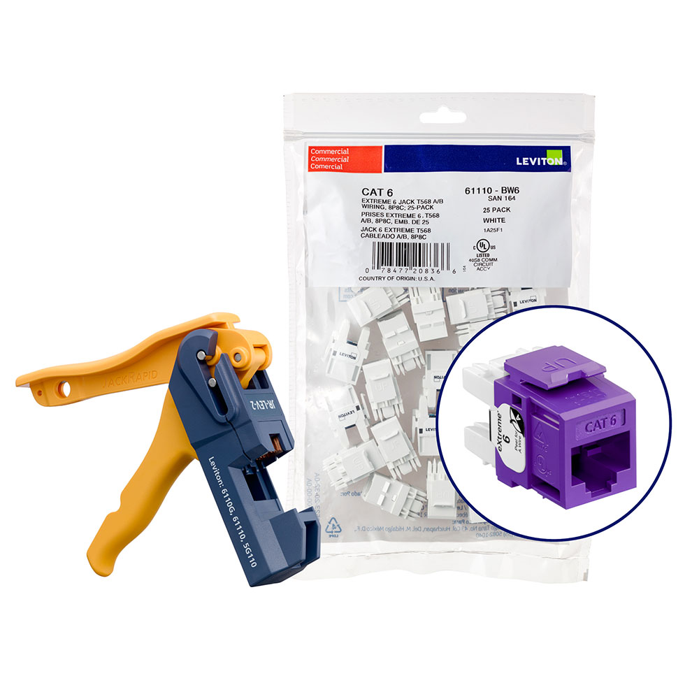 Product image for 150 EXTREME™ Cat 6 QUICKPORT™ Jacks, Bulk QUICKPACK™, Purple, Kitted with JackRapid™ Tool