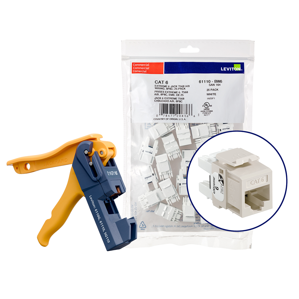 Product image for 150 EXTREME™ Cat 6 QUICKPORT™ Jacks, Bulk QUICKPACK™, Light Almond, Kitted with JackRapid™ Tool