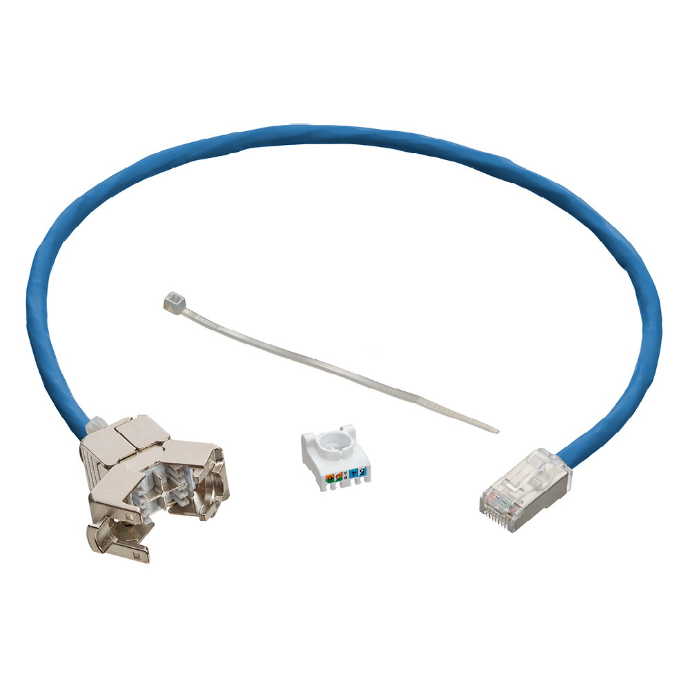 Product image for VXC™ Plenum Assembly, VXC™ coupler with 18 inch plenum patch cable connected, Blue