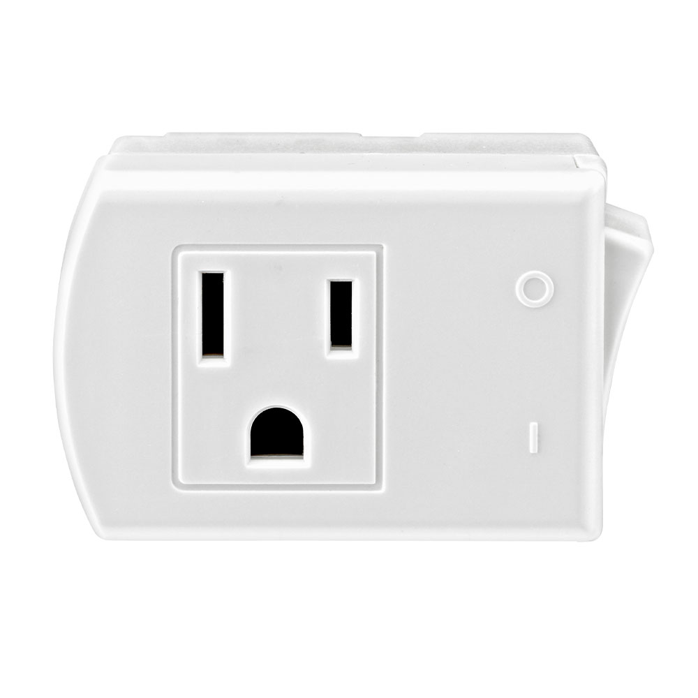 Product image for 15 Amp Plug-In Switch Tap with On/Off Switch , Grounding, White