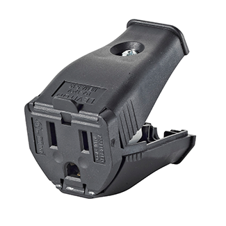 Product image for NEMA 5-15P 2-Pole, 3-Wire Grounding Connector, Clamptite Hinged Design, Thermoplastic, Black